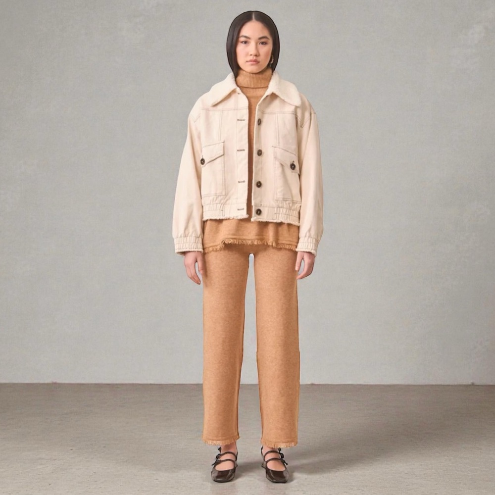 New Nud by Nekane Volfra Cotton Denim Oversized Jacket Sherpa Collar Size S/M
